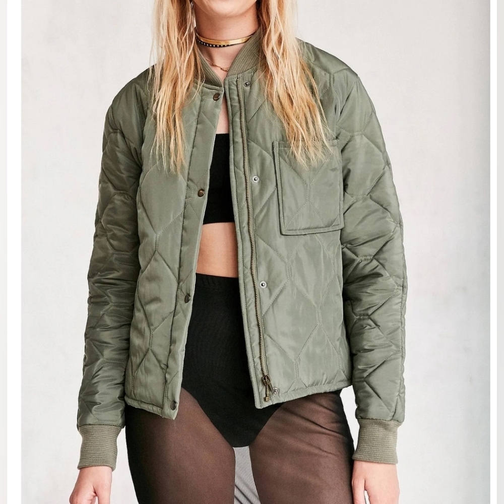 silence + noise - Quilted Liner Bomber Jacket - Small - Olive Green